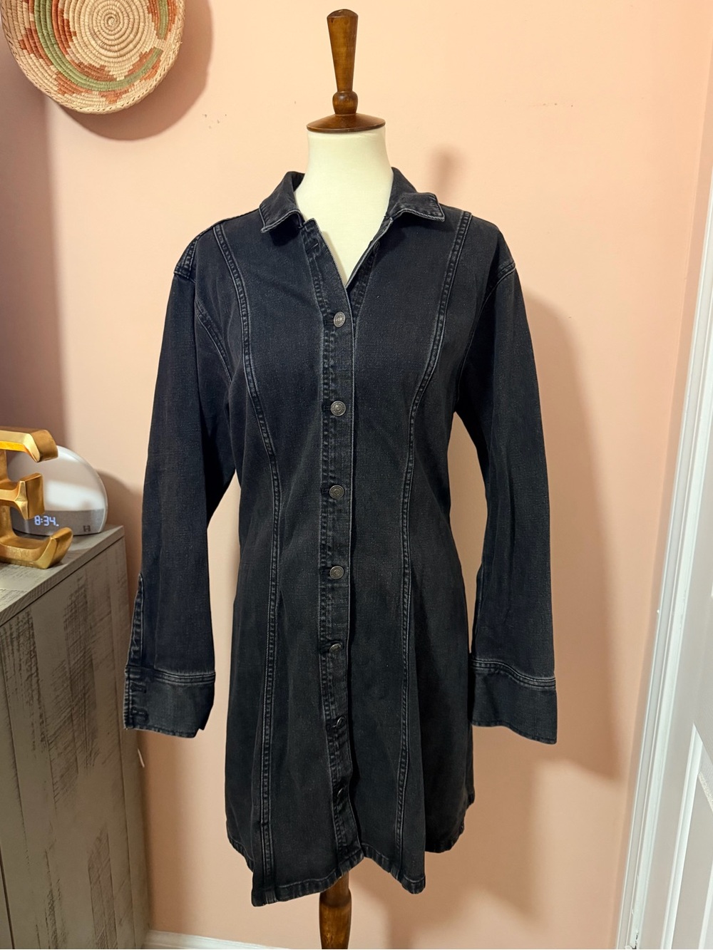 Abercrombie & Fitch Black Denim Button-Down Shirt Dress Sz XL